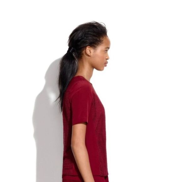 Madewell Burgundy Maroon Crochet and Silk Top - Picture 3 of 10